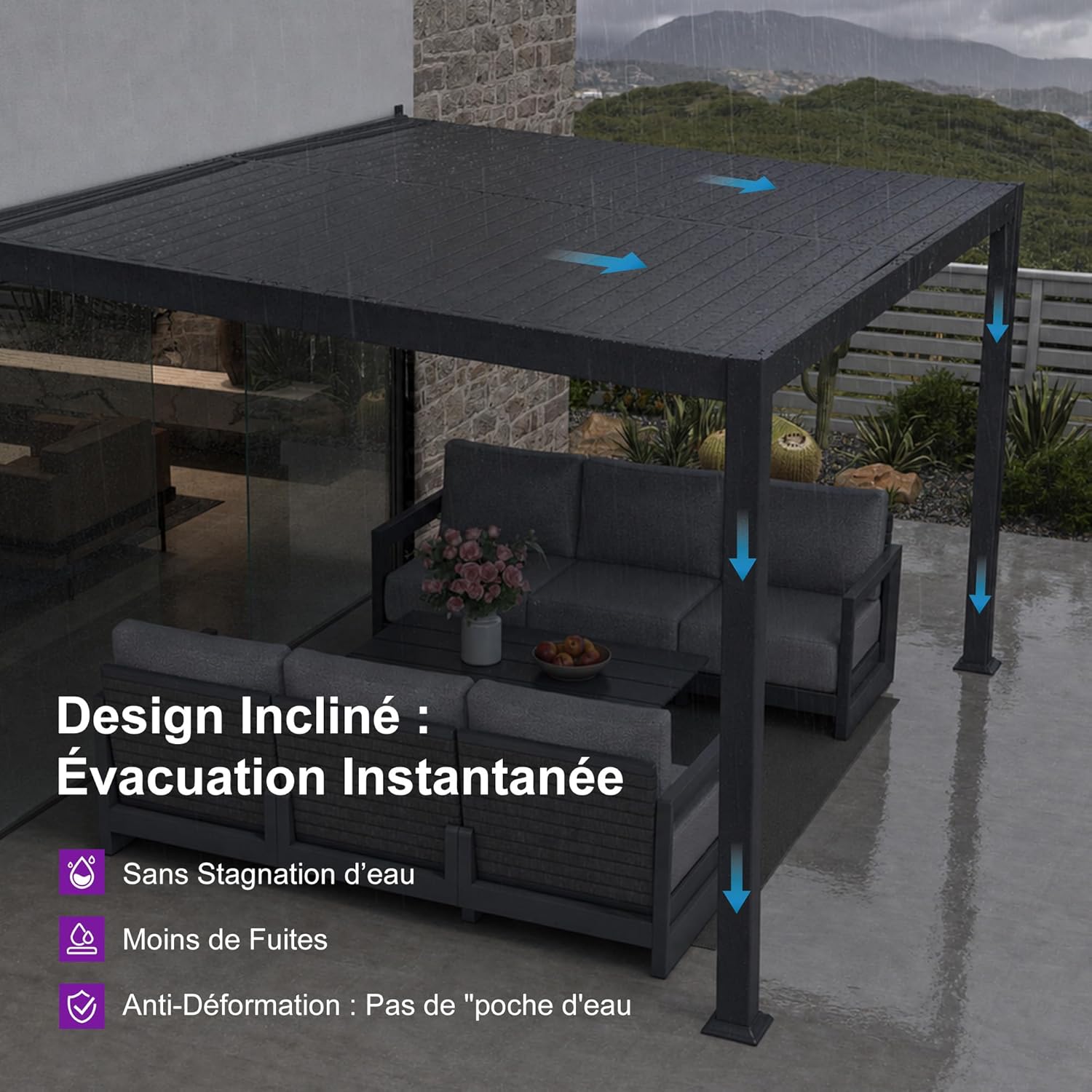 karaca-alisveris - pergola bioclimatique adossée - 2,5x3,65m - aluminium, lames orientables, imperméable, gain de place