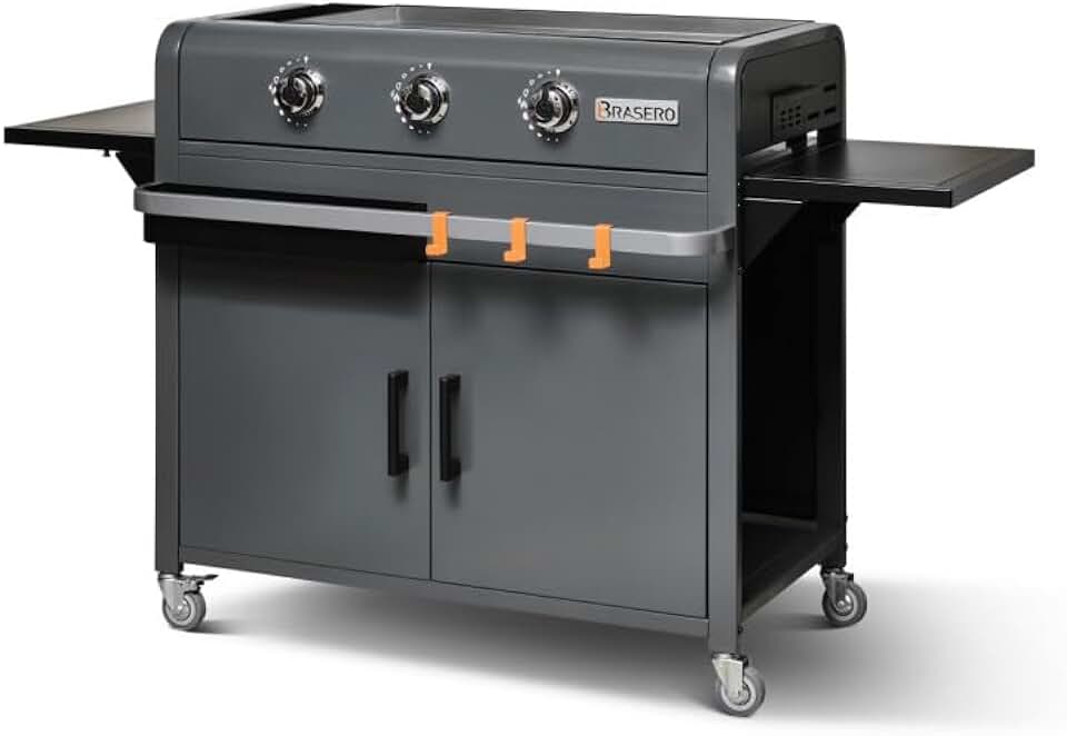 karaca-alisveris - Plancha Lola sur chariot - 68,5x35,5 cm - 3 feux gaz, récupérateur graisse, 12 convives, 7,2 kW