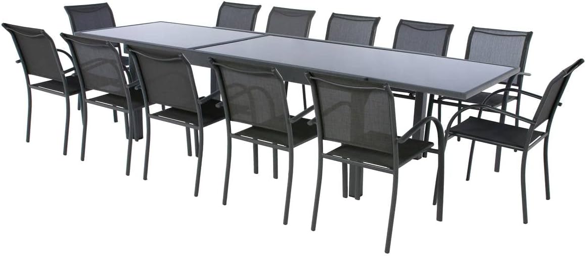 karaca-alisveris - Piazza extensible - 12 places - aluminium/verre renforcé - gris graphite