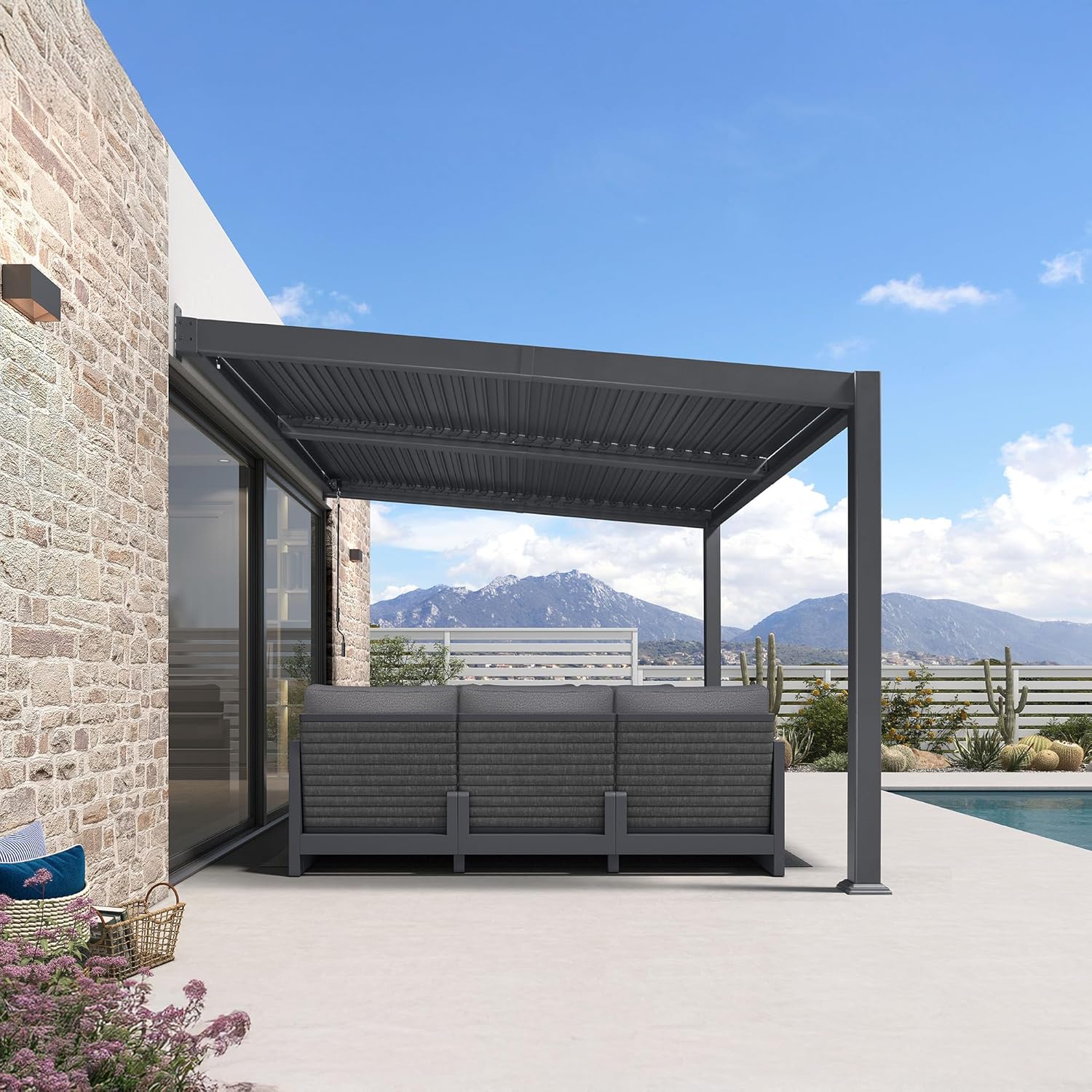 karaca-alisveris - Pergola adossée 3x3.65m aluminium lames orientables durable