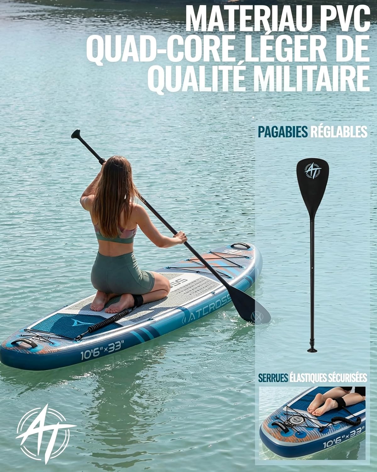Stand Up Paddle Gonflable Adulte avec Siège Kayak & Accessoires, 320x84cm Planche de Sup Extra Large pour 2 Personnes, Charge 200kg, Kayak Gonflable 2 Places Stable et Antidérapant pour Surf