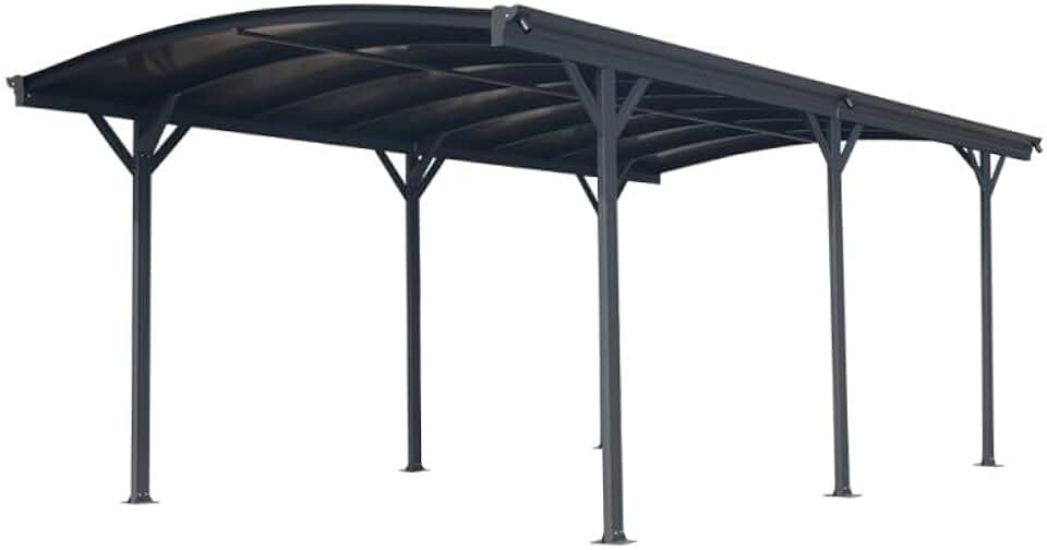 Carport autoportant - aluminium/polycarbonate - 17,28m² - anti-UV, gris, gouttières