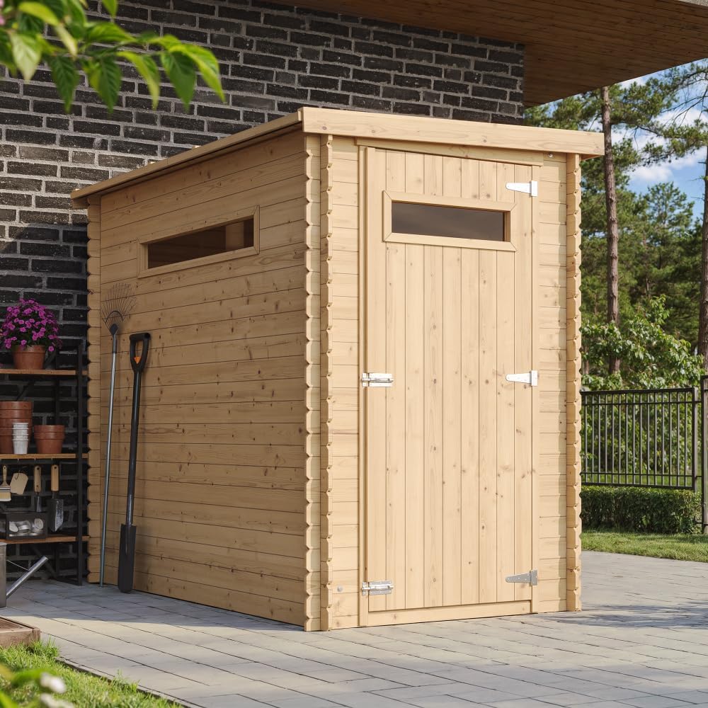 Abri de Jardin en Bois, Petite fenêtre, avec Sol TRAITÉ- Stockage extérieur l239xL144xH198 cm/2.63 m2 - Petit abri à Outils, Local à vélos - Toit imperméable, fenêtres karaca-alisveris M306A+M306G