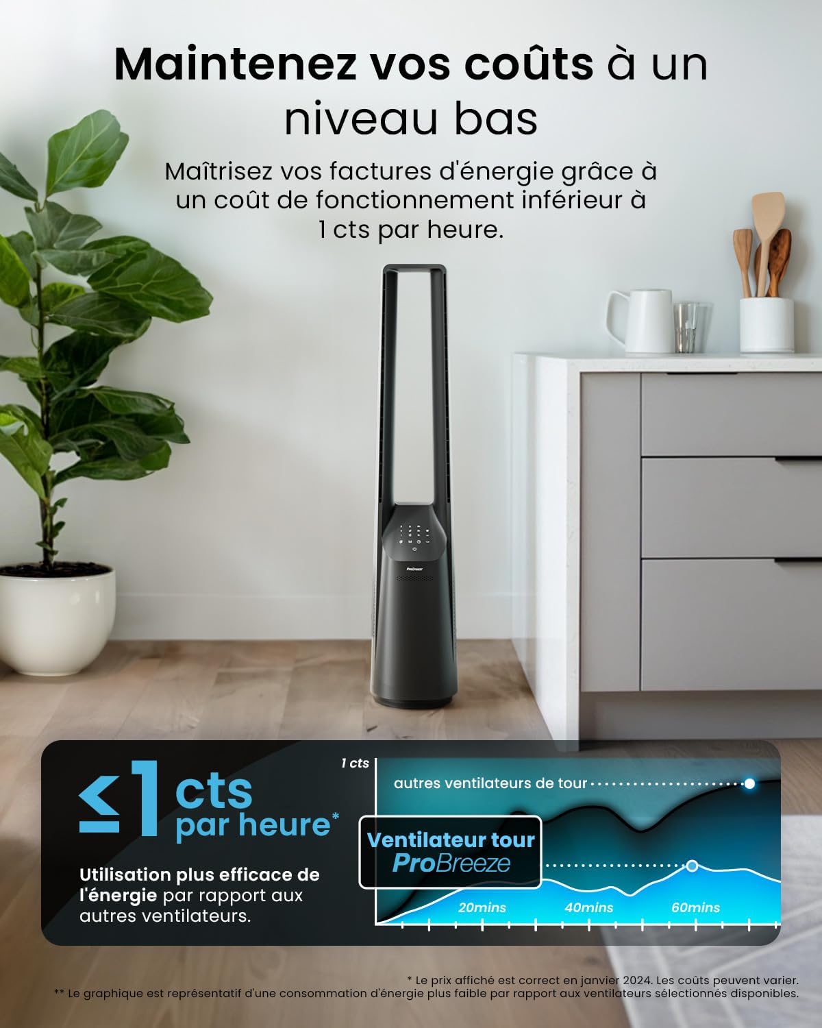 karaca-alisveris Ventilateur Colonne Sans Pale - Ventilateur Tour Silencieux, Hauteur 101 cm avec 6 Vitesses, Oscillation 60°, Ventilateur Sans Lame Rafraichisseur d'Air Bladeless Noir