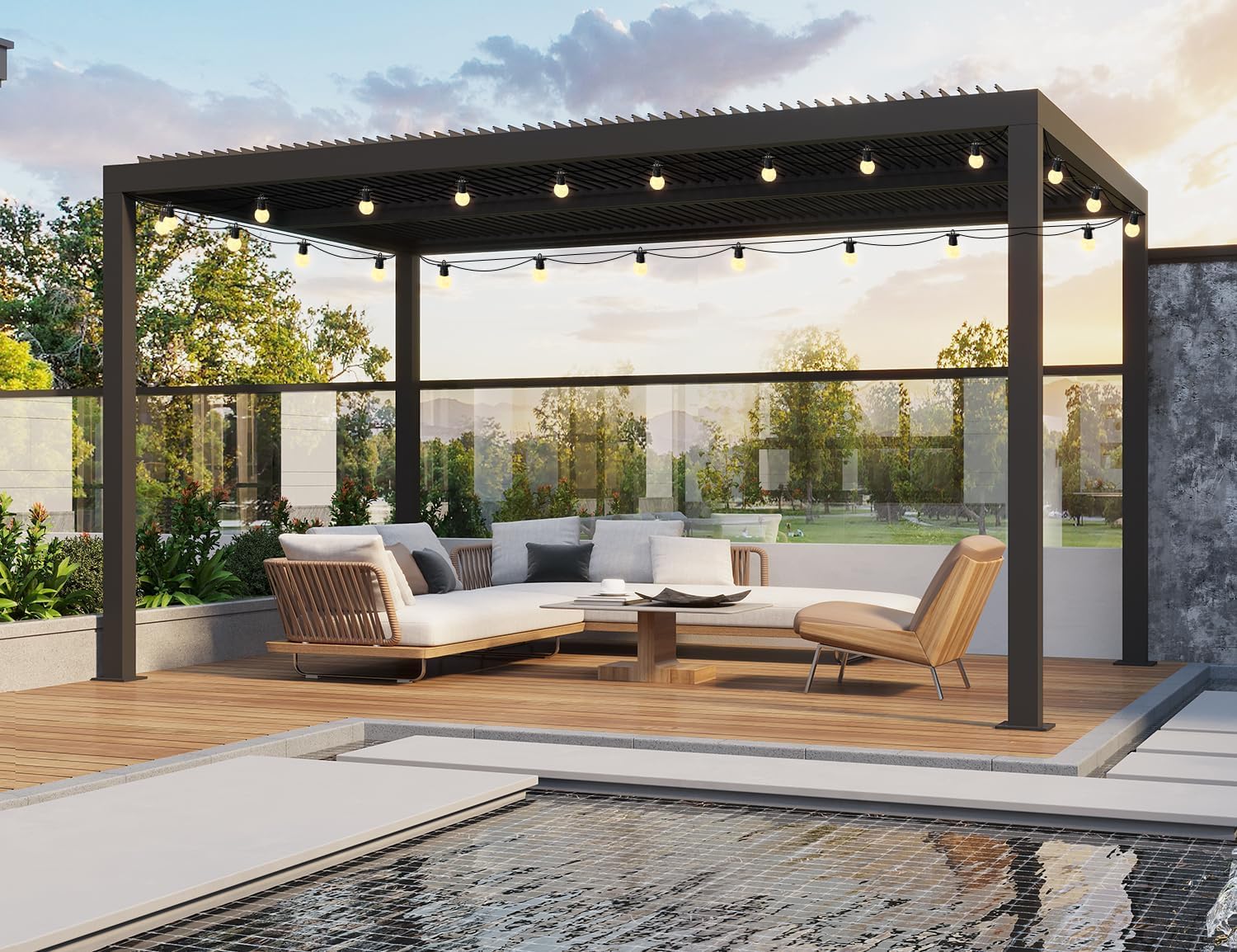 karaca-alisveris - Pergola bioclimatique série aluminium - 4,6x3,3 m - lames orientables, éclairage intégré
