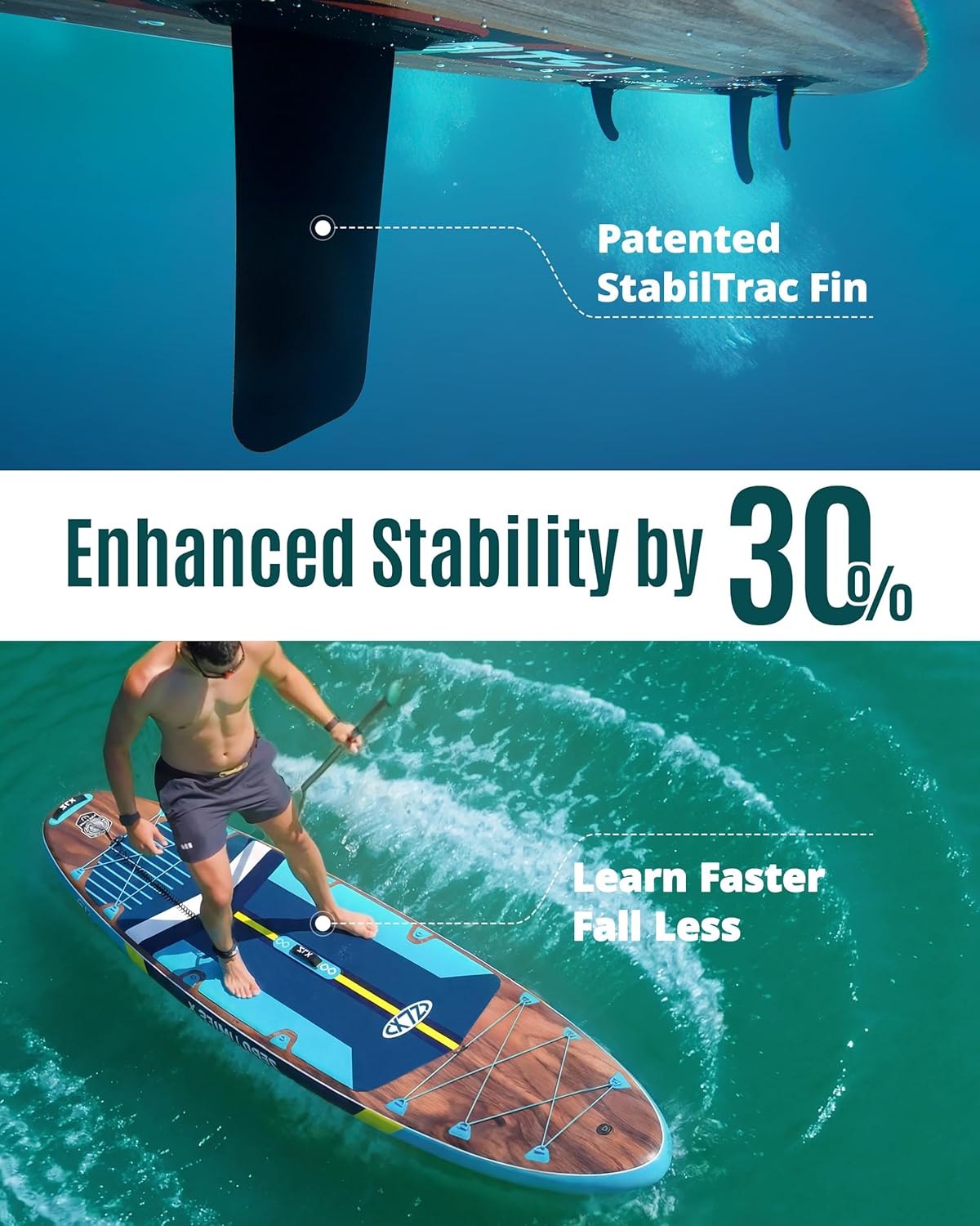 ZLX - Paddle gonflable extra large 350x89 cm, stable, antidérapant, aileron amélioré, siège SUP350