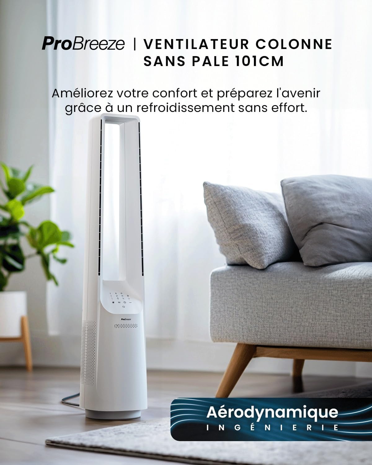 karaca-alisveris - Ventilateur Tour WiFi Intelligent 101cm - Silencieux, LED, télécommande, 6 vitesses, oscillation