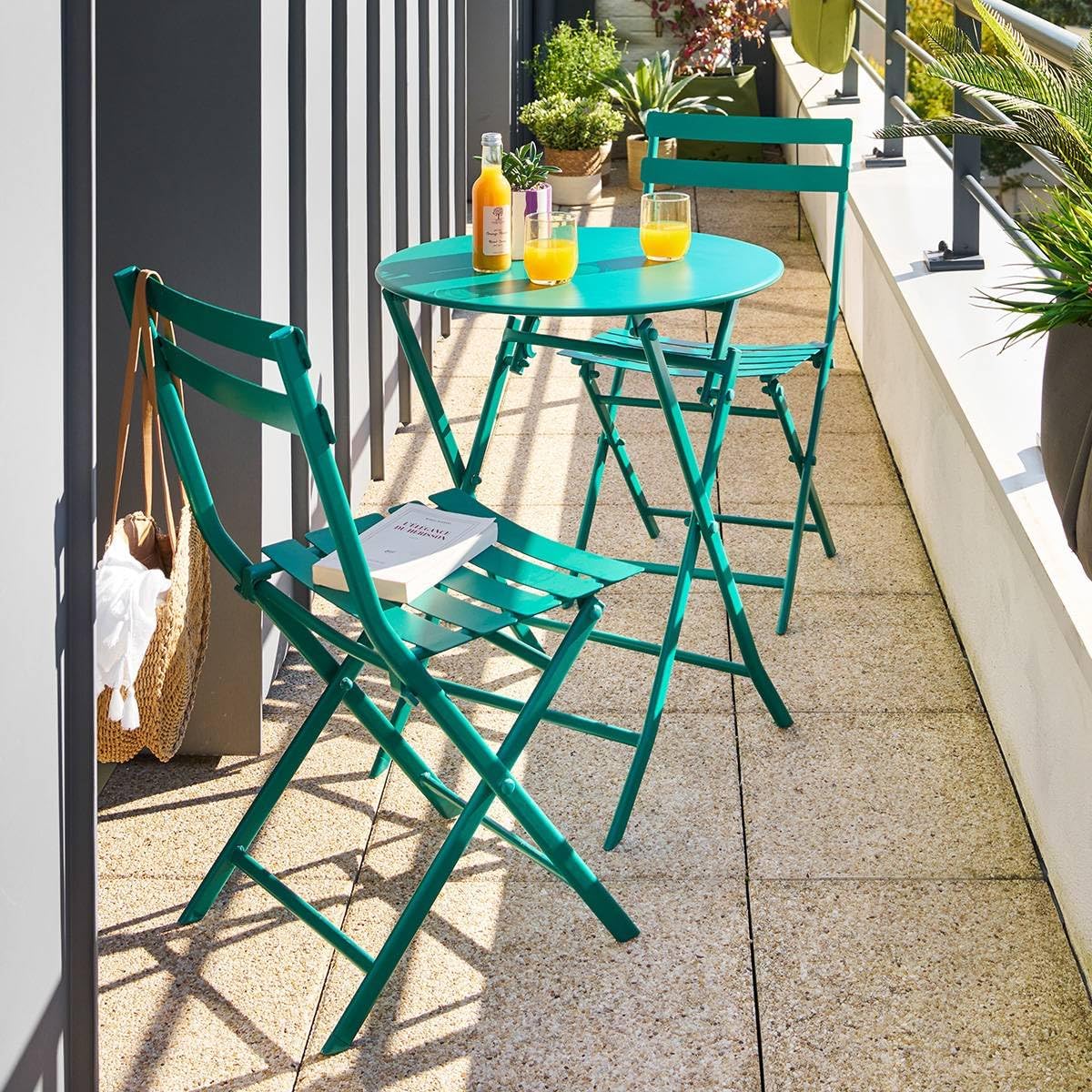 karaca-alisveris - Greensboro - Ø60cm - Table ronde pliante acier vert opale