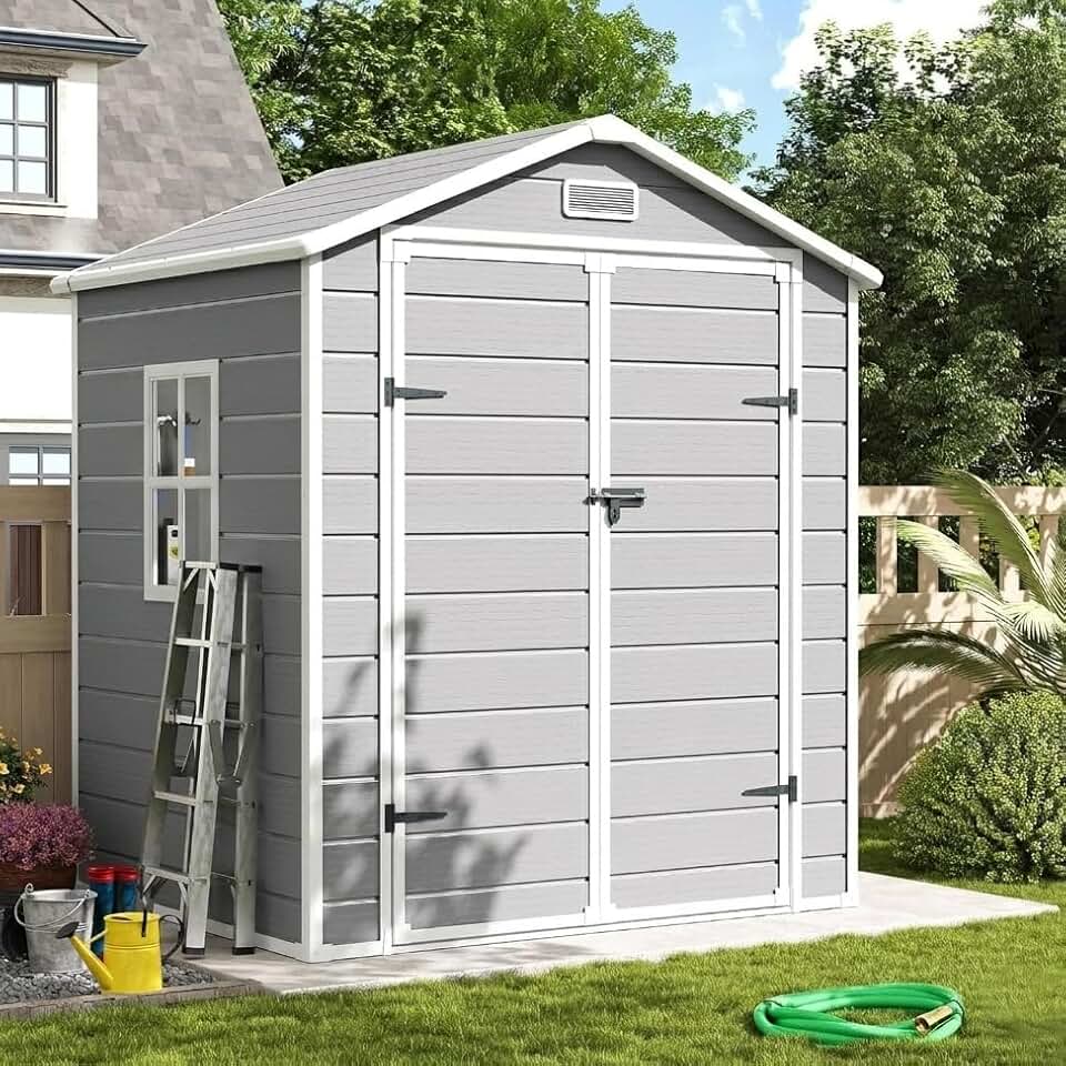 karaca-alisveris - Abri de jardin résine, 184x135x210cm, toit incliné, porte verrouillable, 12mm, UD184135210