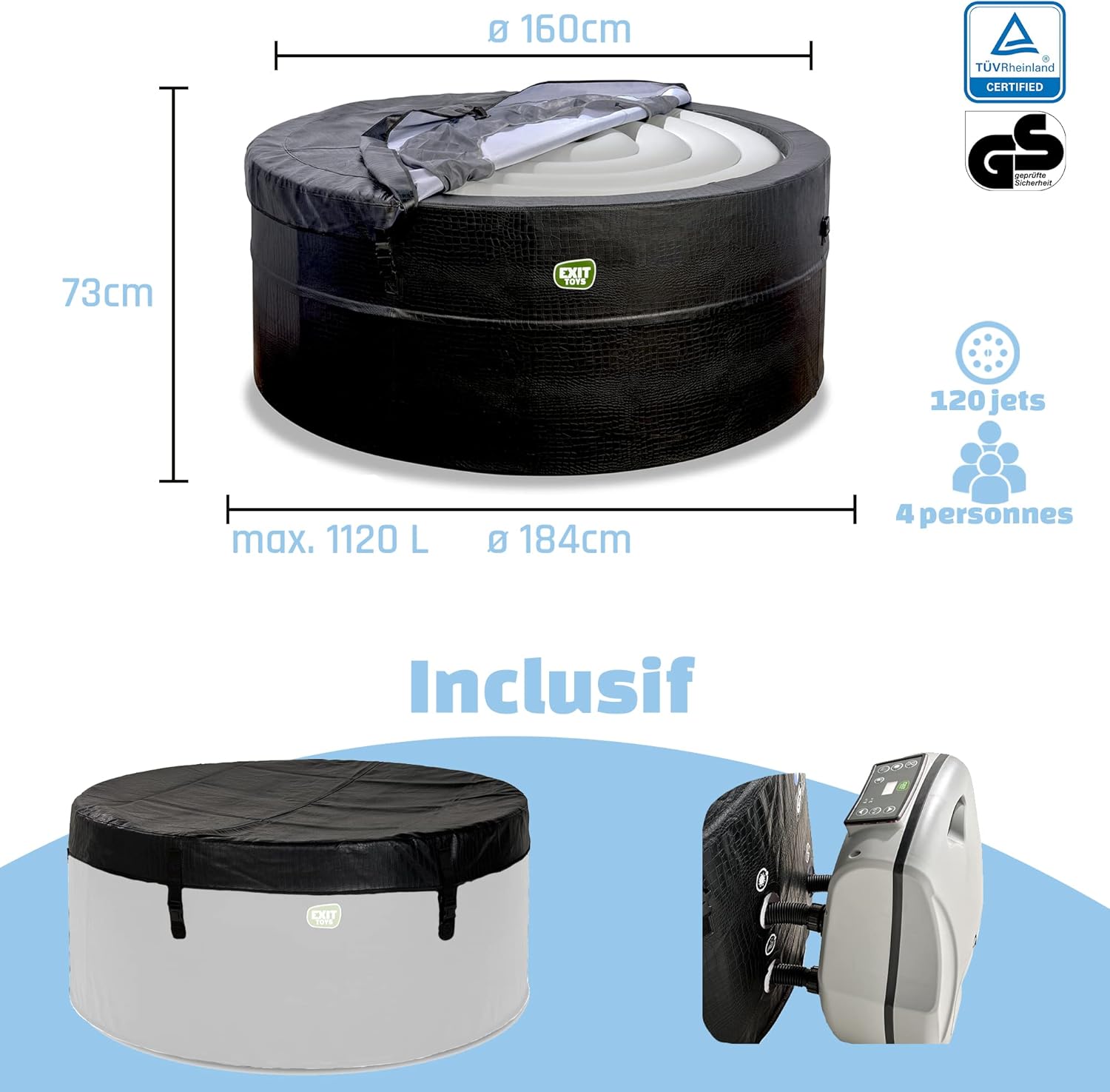 karaca-alisveris - Leather Premium Spa extérieur 184x73cm - 4 places, chauffage, 120 jets air