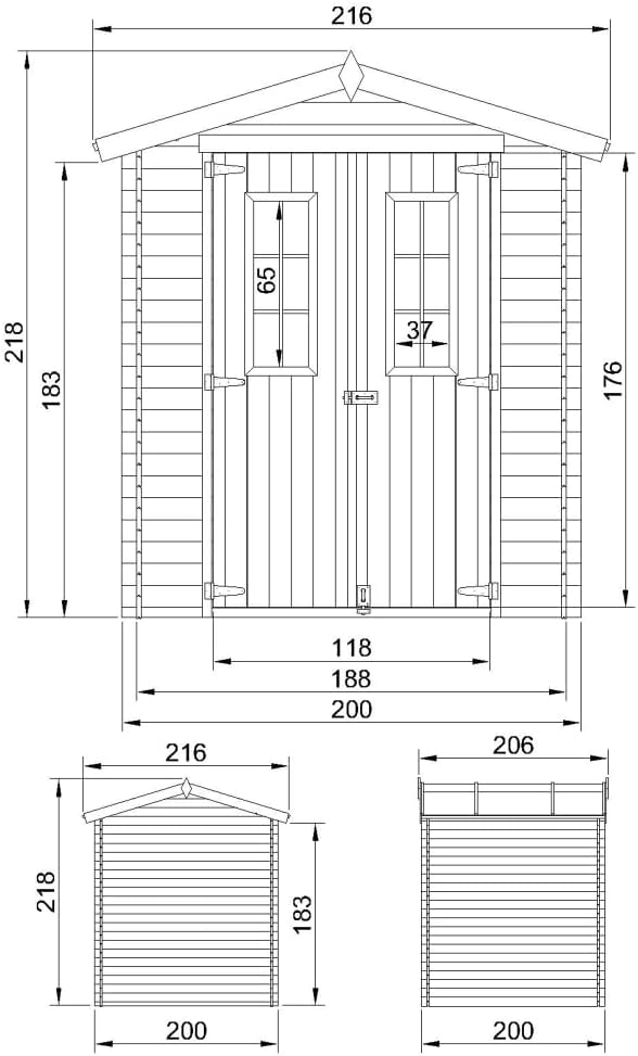 Abri de Jardin en Bois - Stockage extérieur I216xL206xH218 cm/ 3.53 m2 Petit abri à Outils, Local à vélos - Toit imperméable, fenêtres karaca-alisveris M343C
