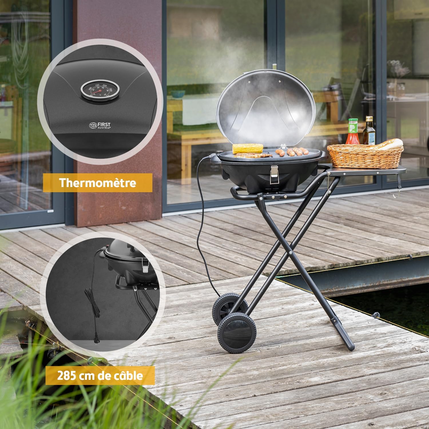 karaca-alisveris - Barbecue 2-en-1 pliable 2400W, couvercle, chariot, thermomètre - TZSFA5350-6