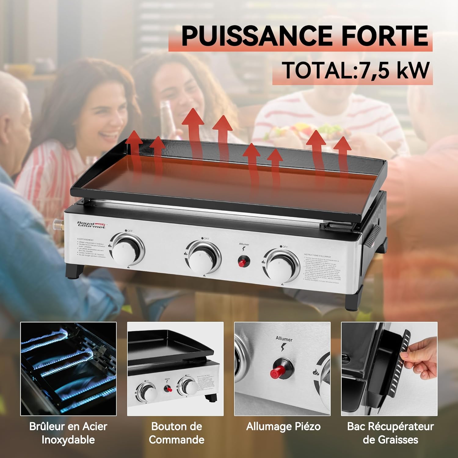 karaca-alisveris - Plancha Gaz 3 brûleurs - 62x35,5 cm - acier émaillé, portable, 7.5kW