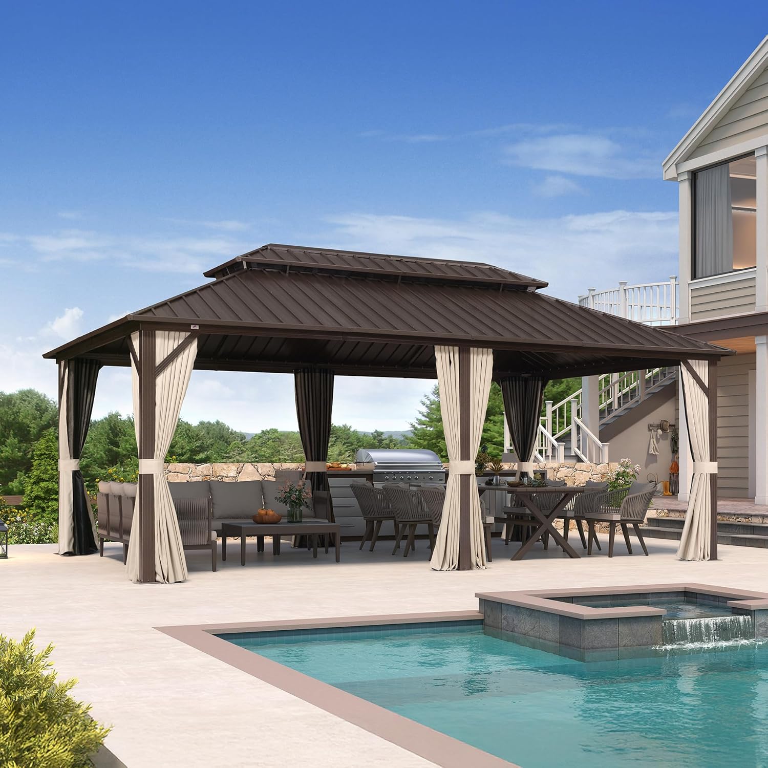 karaca-alisveris - Pergola Jardin Double Toit 6x3,65m, alu, moustiquaire