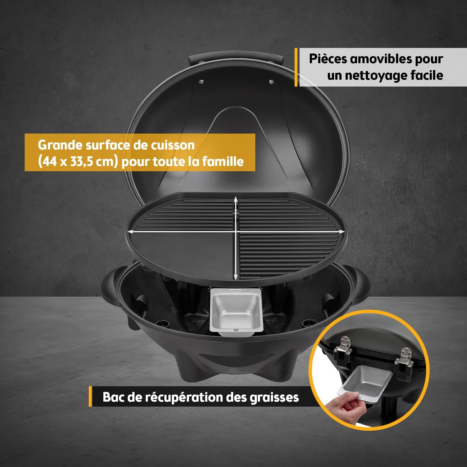 karaca-alisveris - Barbecue 2-en-1 pliable 2400W, couvercle, chariot, thermomètre - TZSFA5350-6