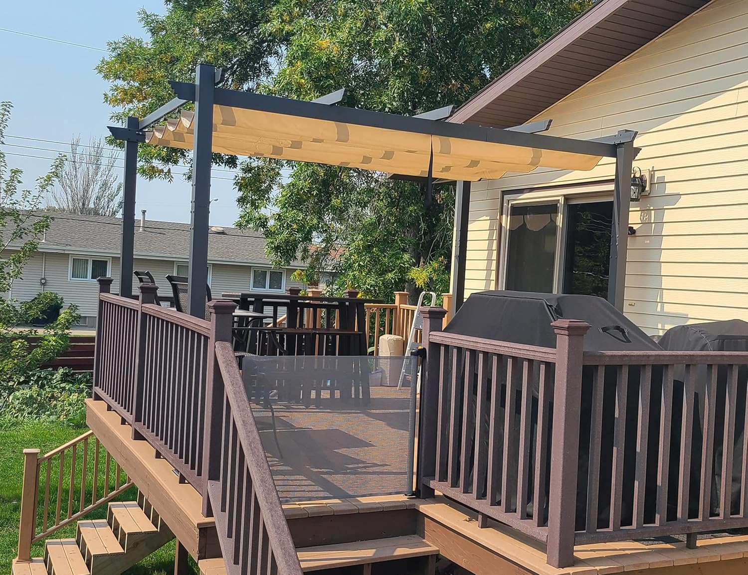 karaca-alisveris - Pergola Aluminium - 4x3m - Toit coulissant, tissu kaki