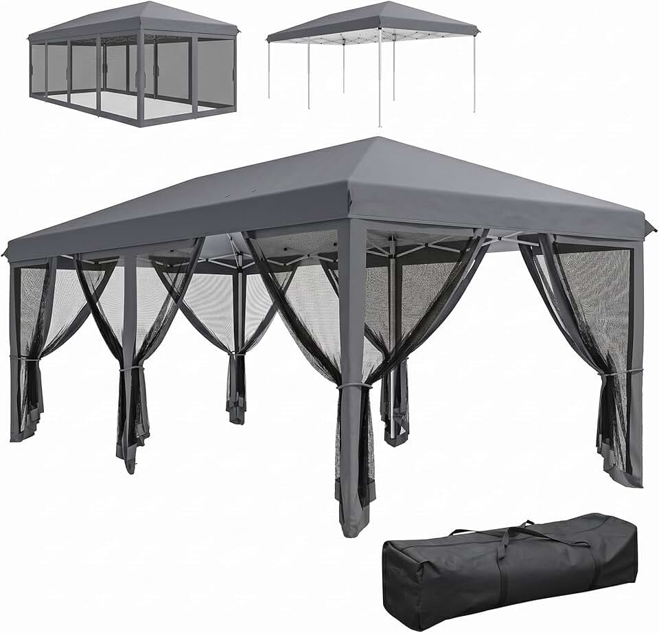 karaca-alisveris - Barnum pliant Pop-up - 6x3 m - anti-UV, moustiquaires, sac