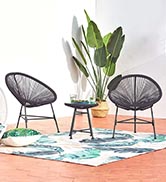 salon de jardin, salon de balcon, canapé scandinave, lit avec rangement, fauteuils oeuf