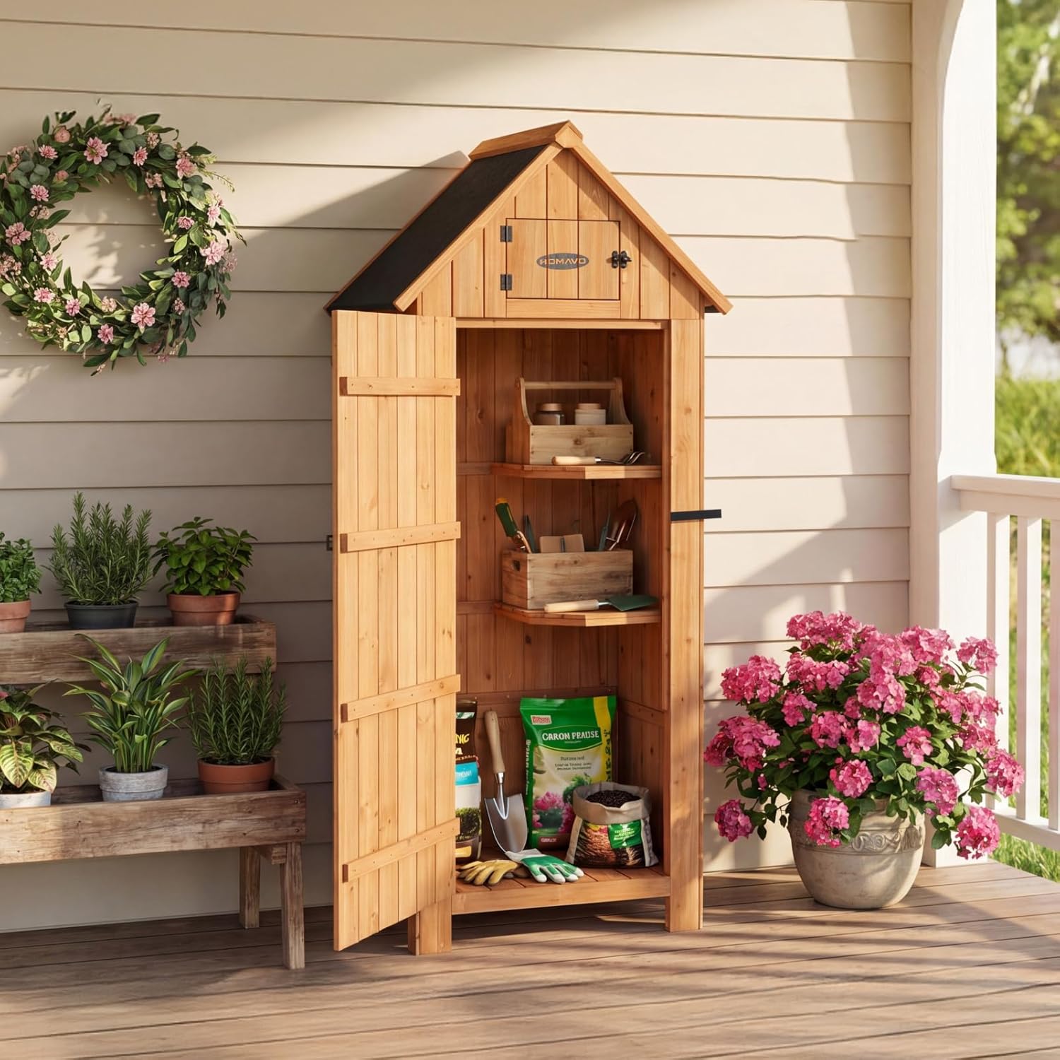 Abri de Jardin en Bois avec Protection UV - Toit en appentis - Abri de Jardin en Bois avec Sol - 77 x 54,3 x 179 cm - Abri de Jardin pour Jardin, terrasse, arrière-Cour, pelouse