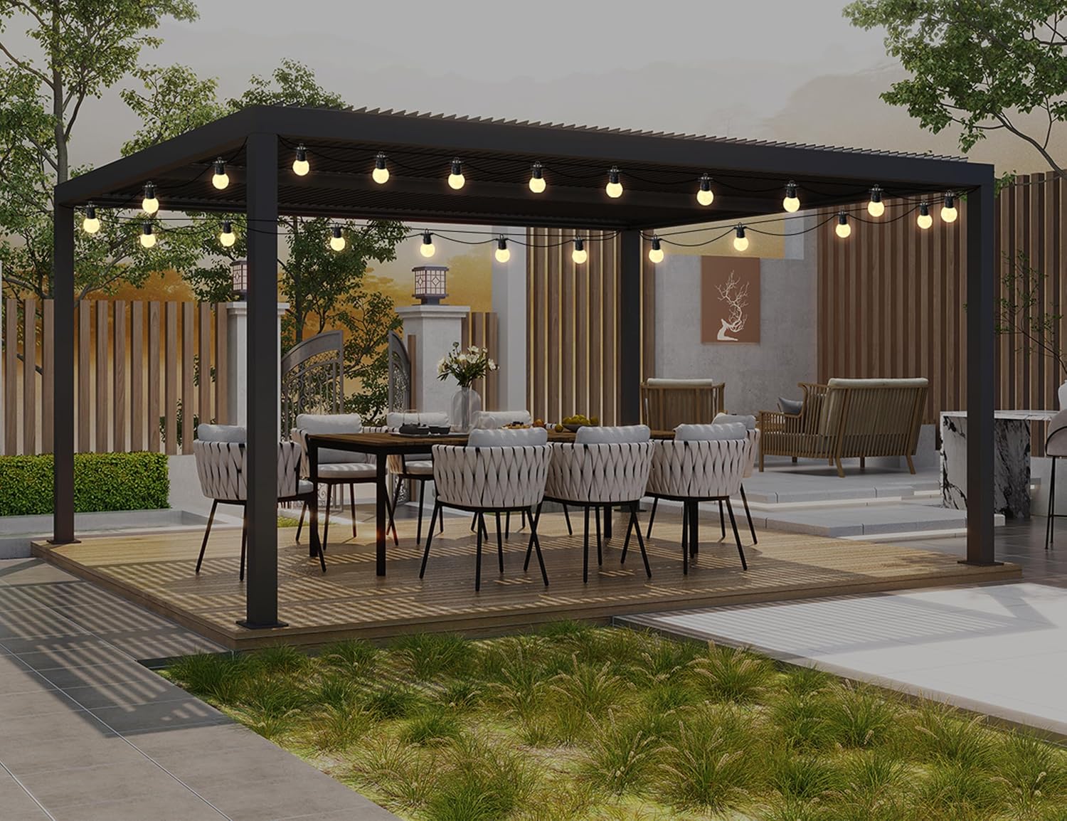 karaca-alisveris - Pergola bioclimatique - 4,8x3,68m - lames orientables, éclairage, aluminium, 17,66m²