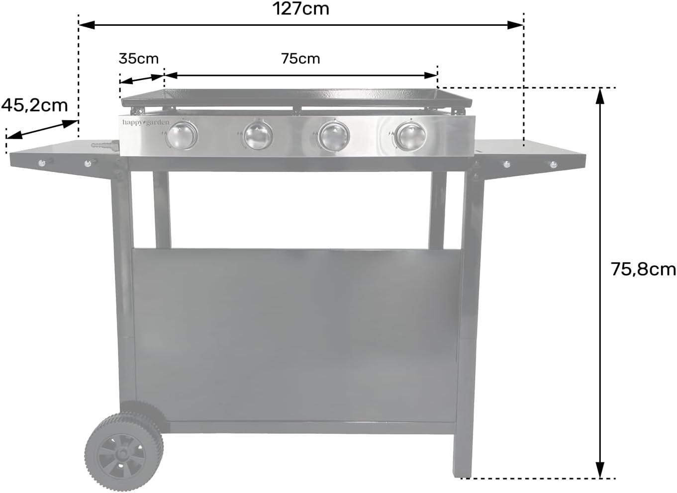 karaca-alisveris - Plancha Mérida 4 brûleurs avec chariot - gaz - 78x41 cm