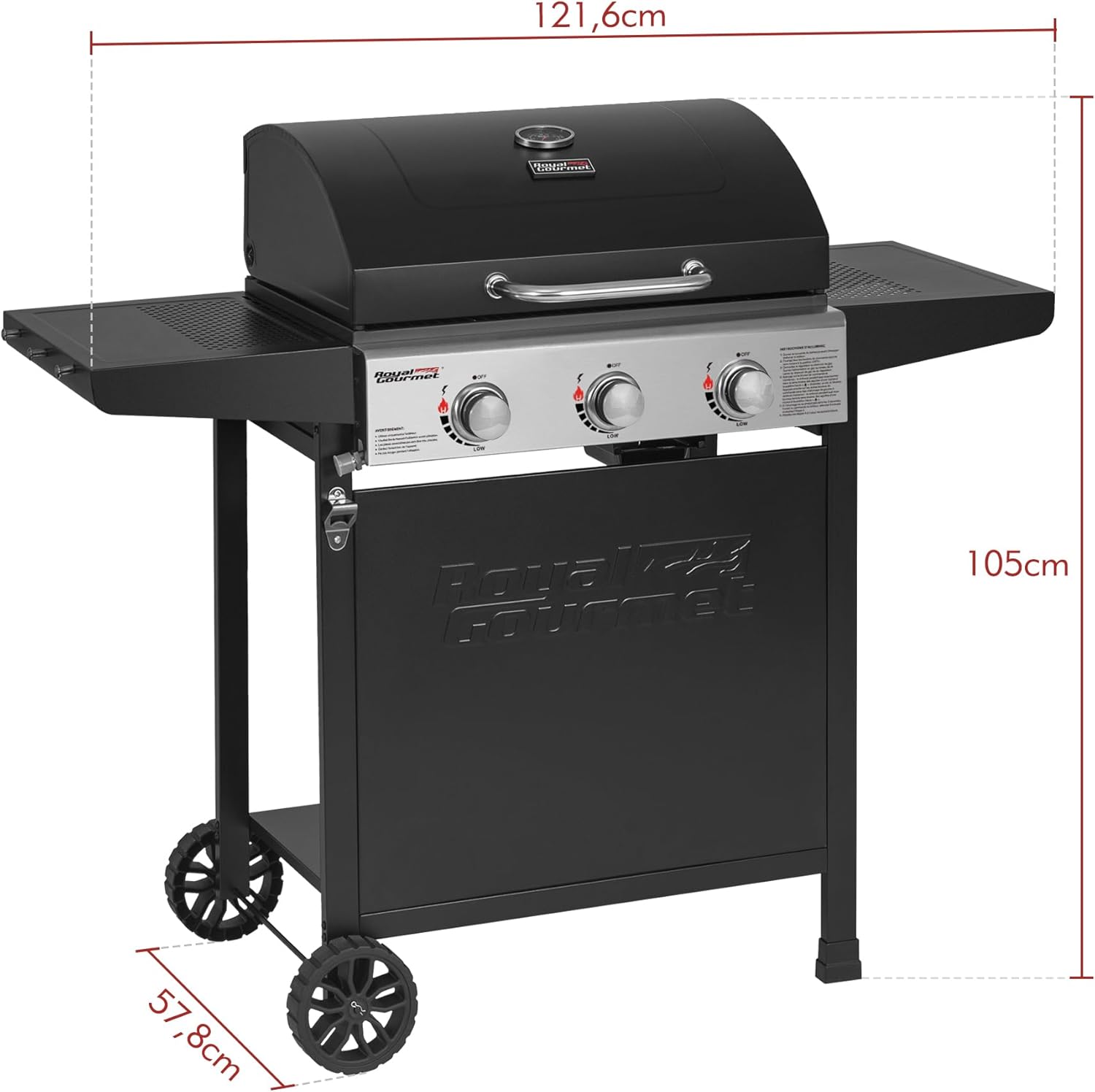 karaca-alisveris – BBQ Gaz 3 brûleurs – 9kW – chariot, capot, grilles, jardin