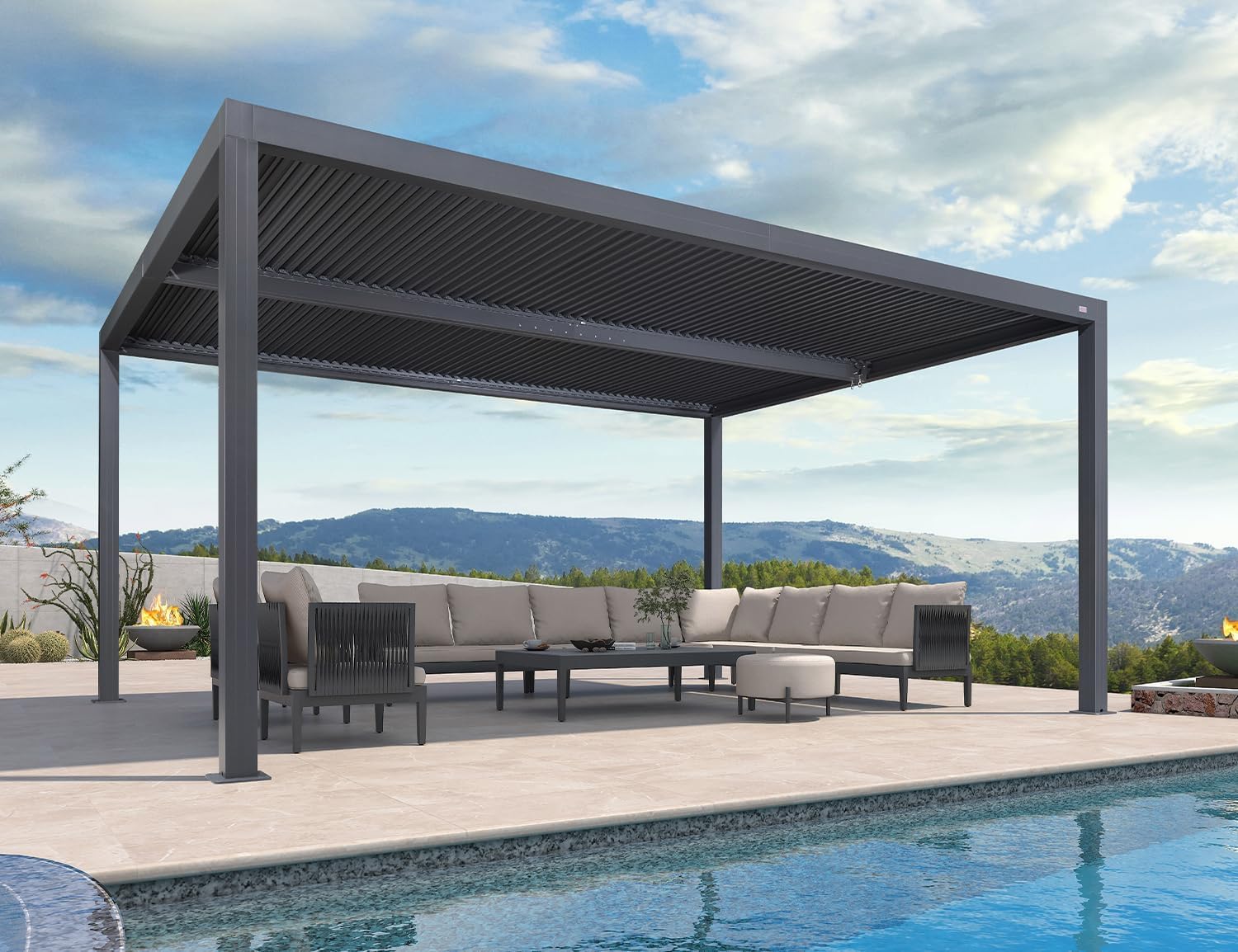 karaca-alisveris - Pergola bioclimatique série aluminium - 4,8x3,68m - lames orientables, surface 17,66m²