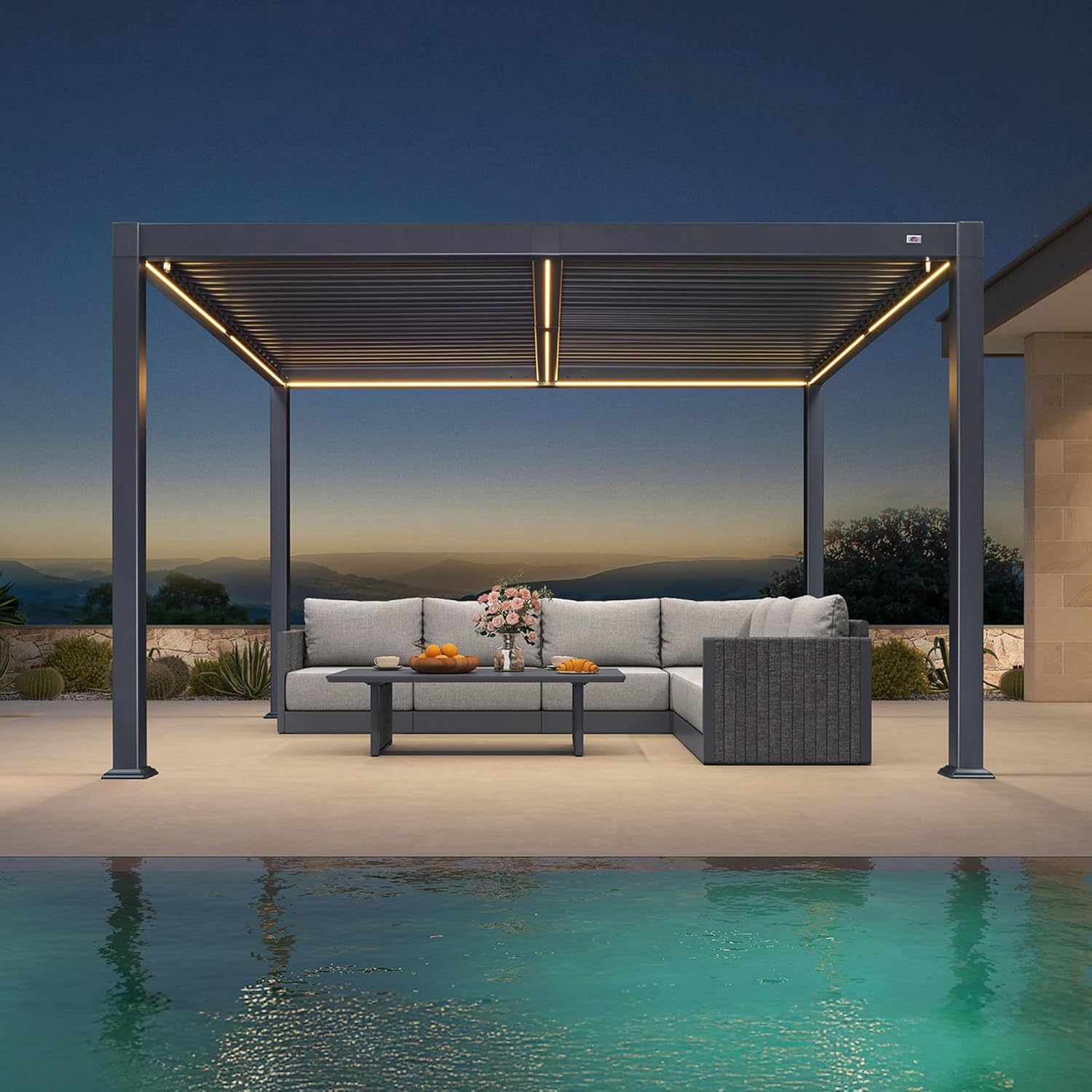 karaca-alisveris - Pergola bioclimatique - 3 x 3,65 m - aluminium, lames orientables, LED, imperméable