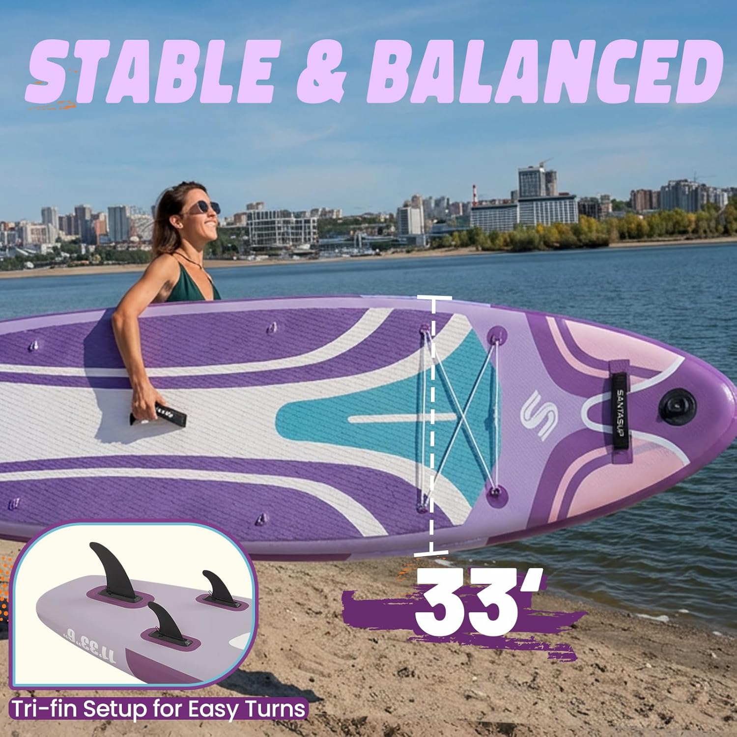 Tableau Gonflable Stand Up Paddle avec Accessoires Sup, Pont EVA antidérapant, Tableau Large 10'6
