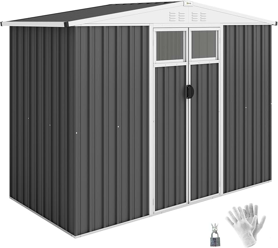 karaca-alisveris Abri de Jardin en métal 2,7 m² cabane de Jardin 246 x 117 x 180 cm cabanon Rangement Outils avec fenêtre, 4 évents et Porte verrouillable, cabanon Jardin extérieur en Acier galvanisé, Gris