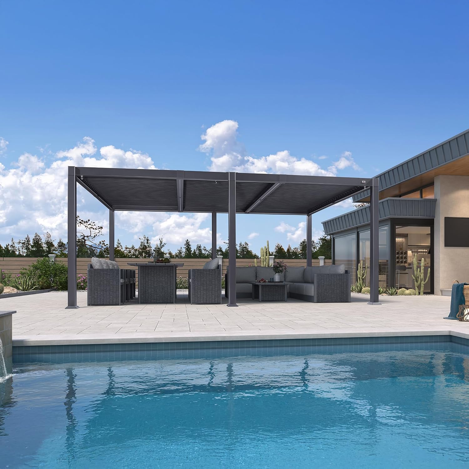 karaca-alisveris - Pergola bioclimatique - 3,5x5,5m - alu, lames LED, étanche
