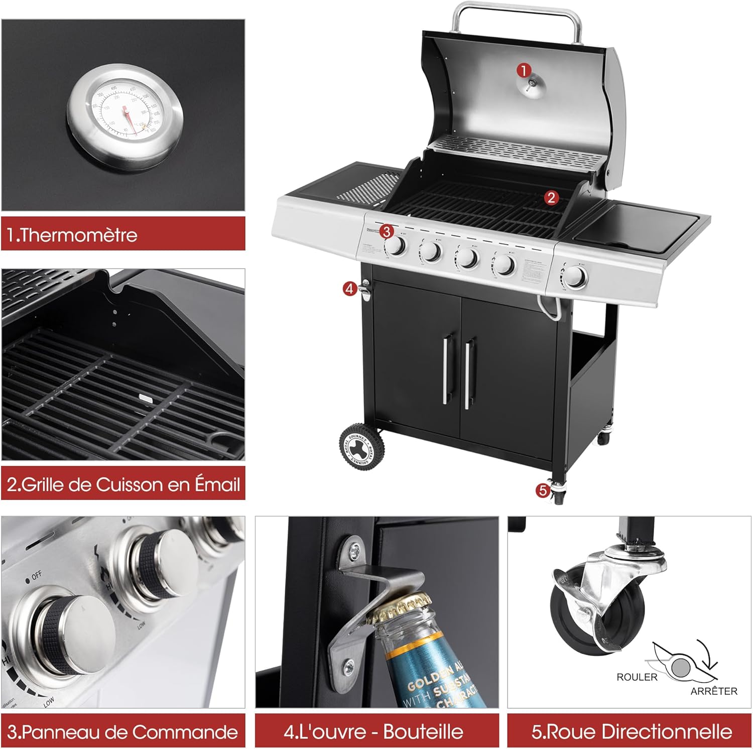 karaca-alisveris – Barbecue Série 4+1 – 14,5kW, inox, tablettes, 2 portes