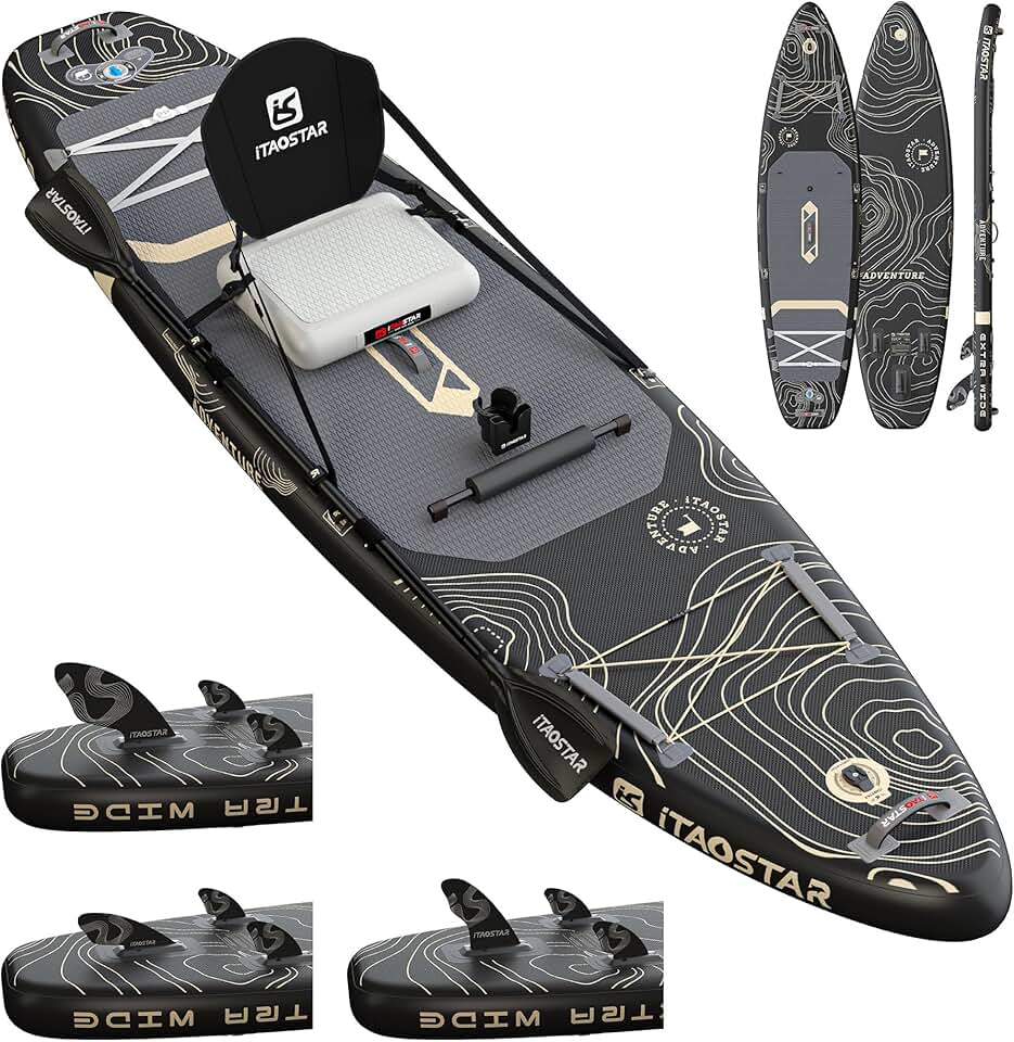 karaca-alisveris Adventure 365×88cm Planche de Paddle Extra Large avec siège, Accessoires Sup Haut de Gamme Tout-en-Un, 5 ailerons sur Mesure, Planches de Paddle gonflables Stables pour Adolescents/Adultes Global Recycled Standard