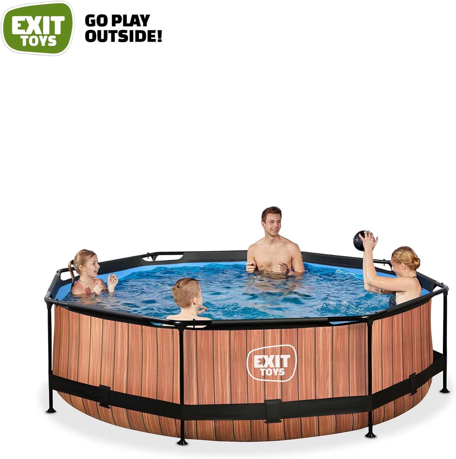 karaca-alisveris Piscine Tubulaire Wood - ø300x76cm - Piscine Hors Sol Ronde avec Pompe Filtrante à Cartouche - Entrée Basse - Idéal pour Les Jeunes Enfants - Cadre Stable - Design Unique - Marron