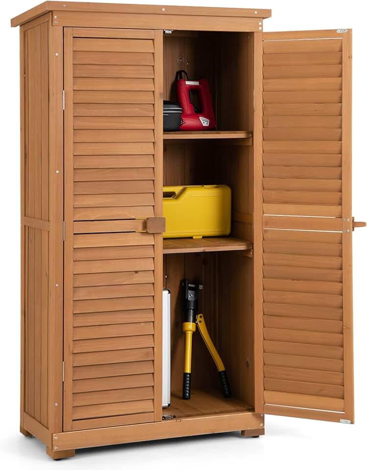 karaca-alisveris - Abri de jardin 160 cm - Bois, toit asphalte, 2 portes verrouillables, étagères amovibles