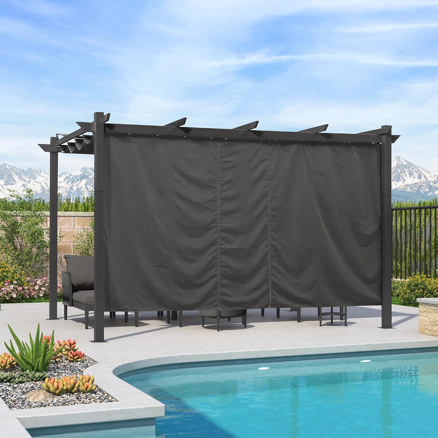 karaca-alisveris - Pergola Aluminium - 4x3m - Rideau, toit rétractable, imperméable