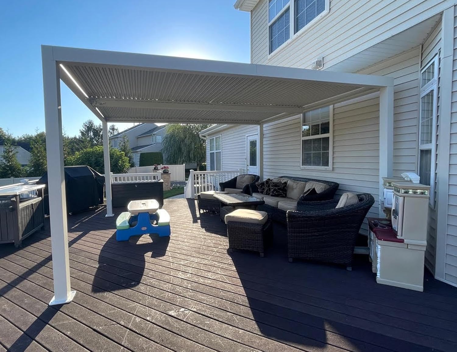 karaca-alisveris - pergola bioclimatique - 4,6x3,3 m - alu, lames orientables, éclairage intégré