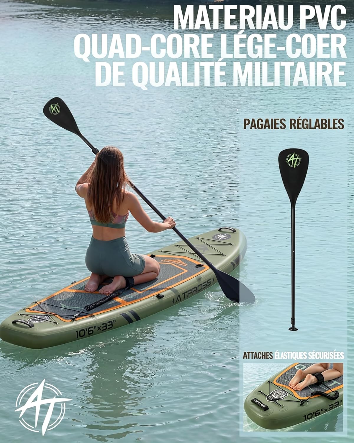 Stand Up Paddle Gonflable Adulte avec Siège Kayak & Accessoires, 320x84cm Planche de Sup Extra Large pour 2 Personnes, Charge 200kg, Kayak Gonflable 2 Places Stable et Antidérapant pour Surf