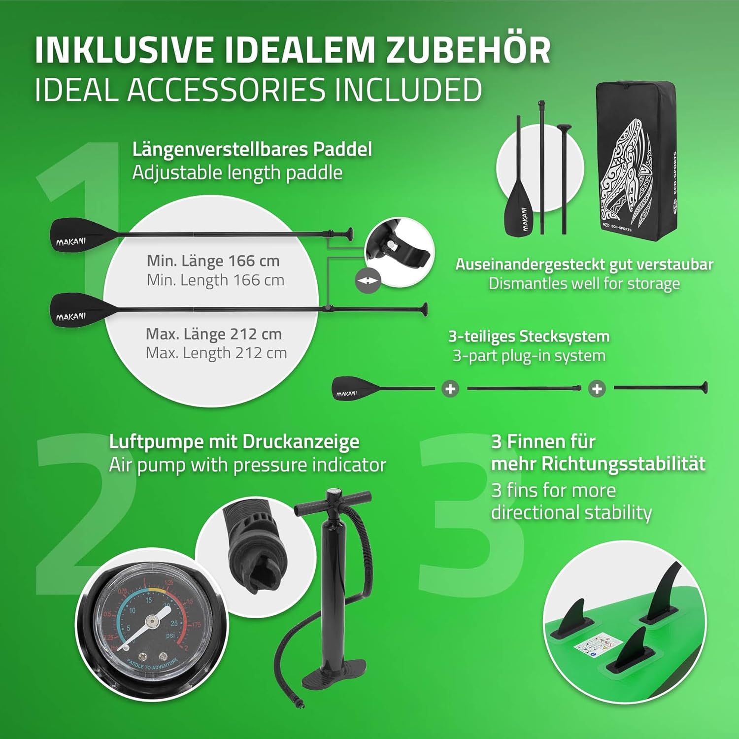 karaca-alisveris - planche stand up paddle - 305/308/320/380 cm - PVC, jusqu'à 150 kg, 10/15 cm d'épaisseur