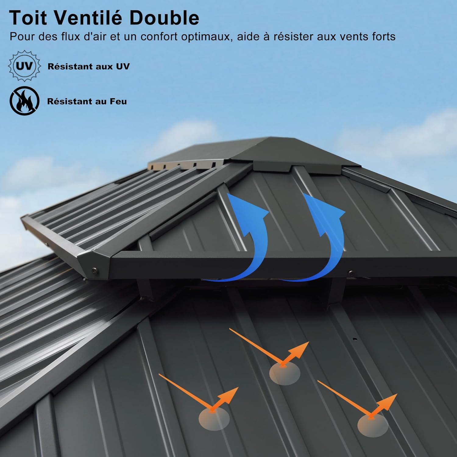 karaca-alisveris - tonnelle aluminium - 4,25x3 m - éclairage, rideaux, gouttière, poteaux renforcés