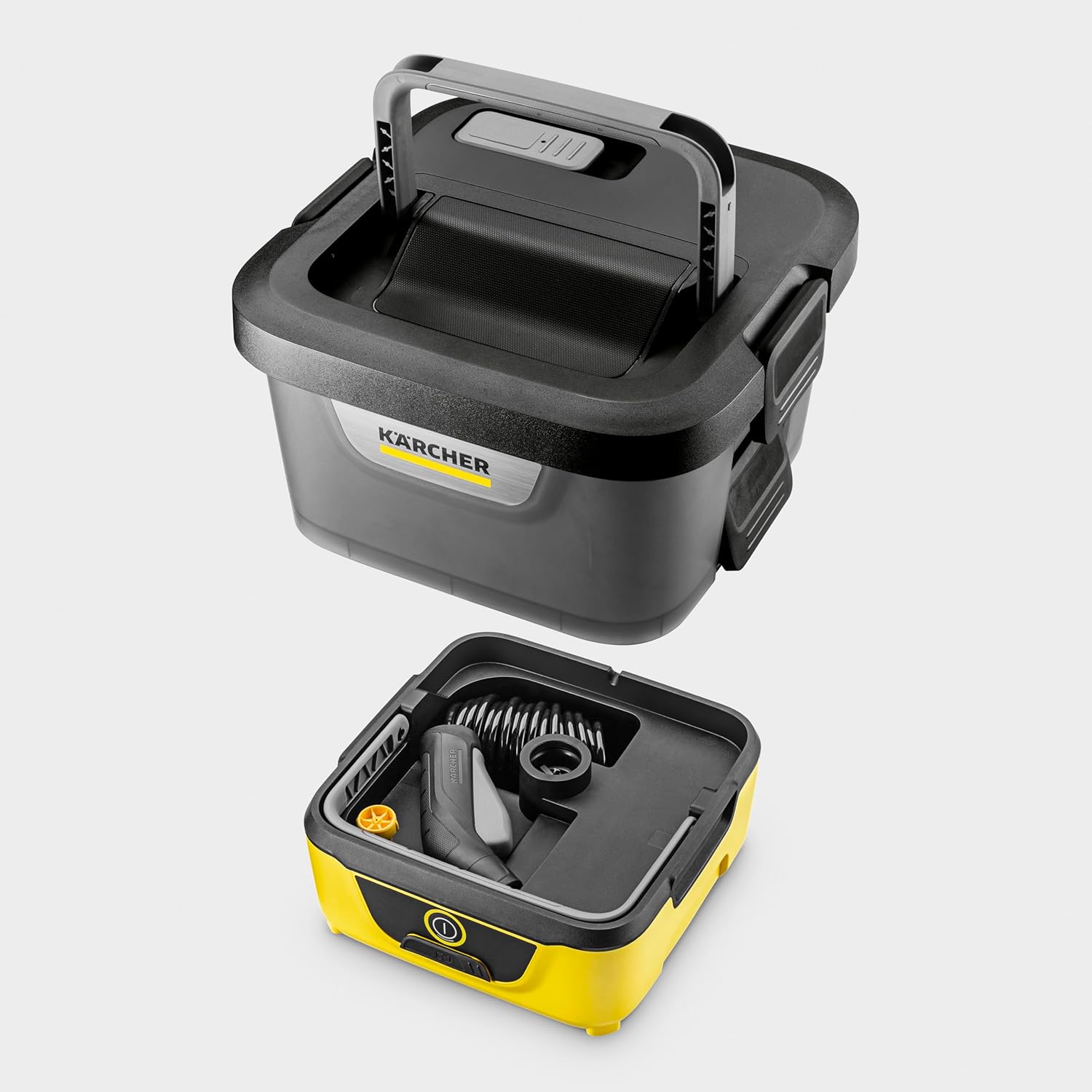 karaca-alisveris Mobile Outdoor Cleaner OC 4 + Pet Kit, débit : 2 l/Min, Poids : 3,1 kg, réservoir d'eau : 8 l, Batterie Lithium-ION, Tuyau spiralé, Filtre pour Appareil, buse à Jet Conique/Plat
