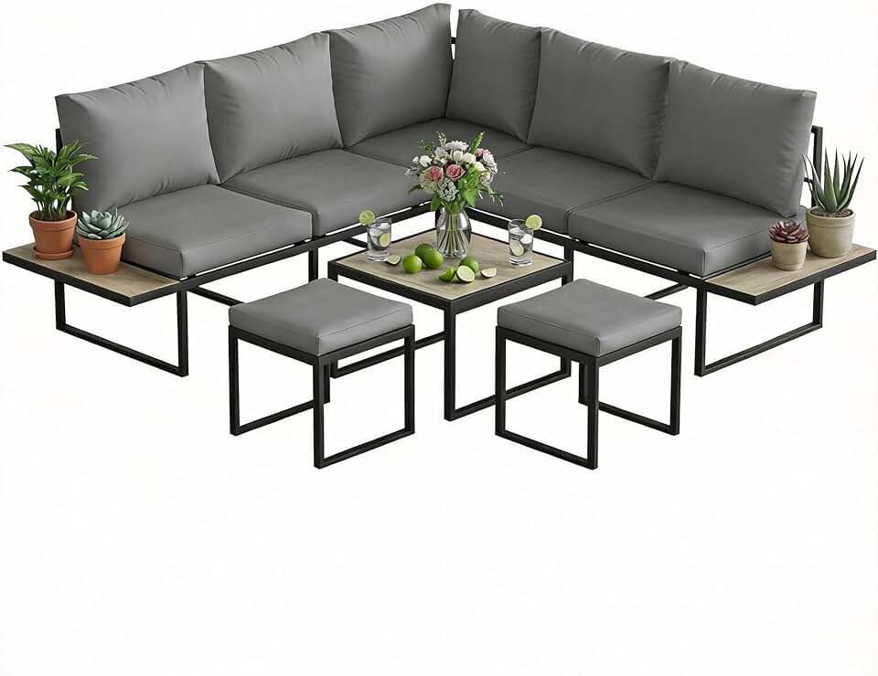 karaca-alisveris - salon de jardin modulable 6 pers. - coussins 10cm, table PSPC