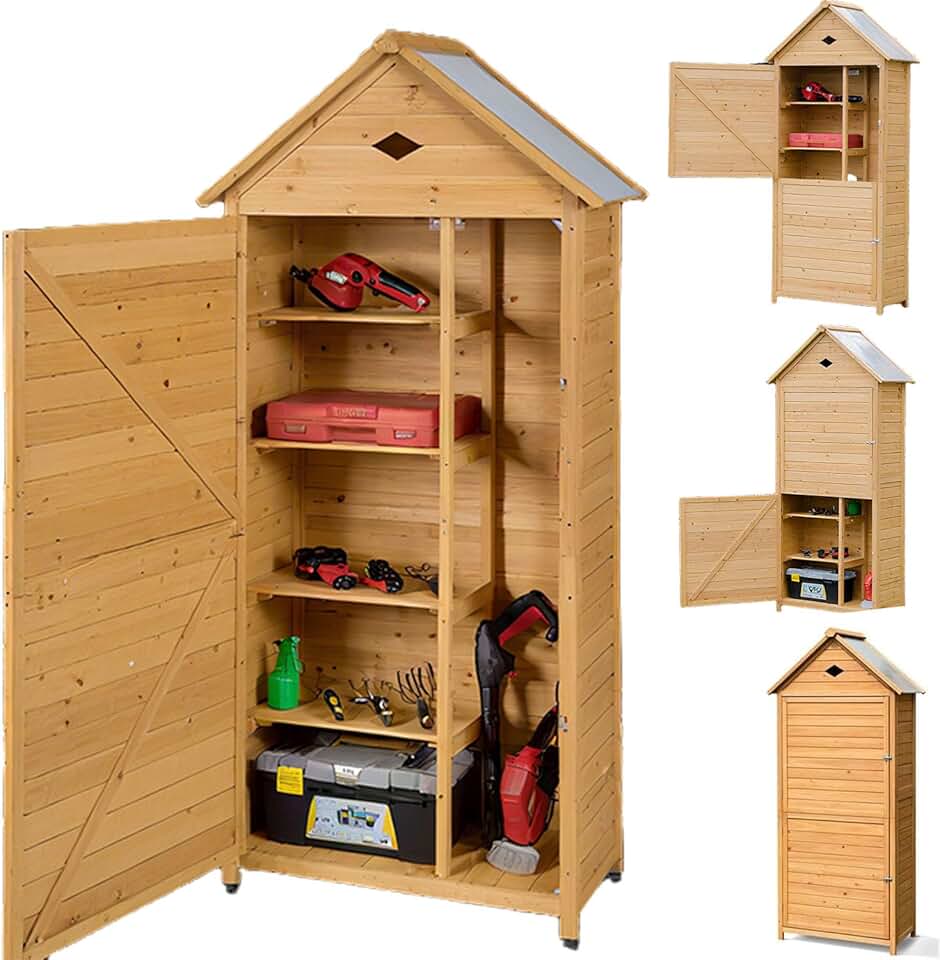 karaca-alisveris - abri jardin bois - 80x45x177 cm - 5 étagères, porte verrouillable, toit galvanisé