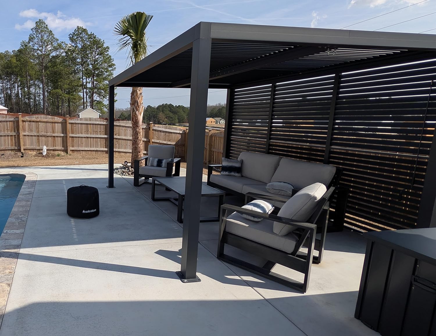 karaca-alisveris - Pergola bioclimatique - 4,24x3m - aluminium, persienne fixe, lames orientables
