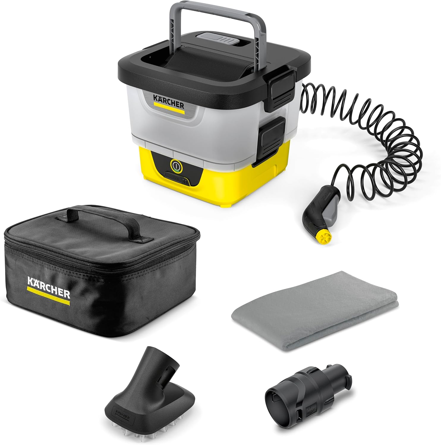 karaca-alisveris Mobile Outdoor Cleaner OC 4 + Pet Kit, débit : 2 l/Min, Poids : 3,1 kg, réservoir d'eau : 8 l, Batterie Lithium-ION, Tuyau spiralé, Filtre pour Appareil, buse à Jet Conique/Plat