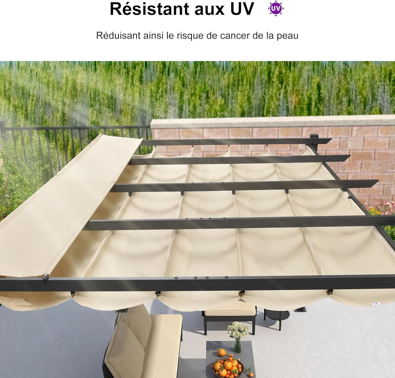 karaca-alisveris - pergola aluminium - 4x3m - rideau, toit rétractable, kaki