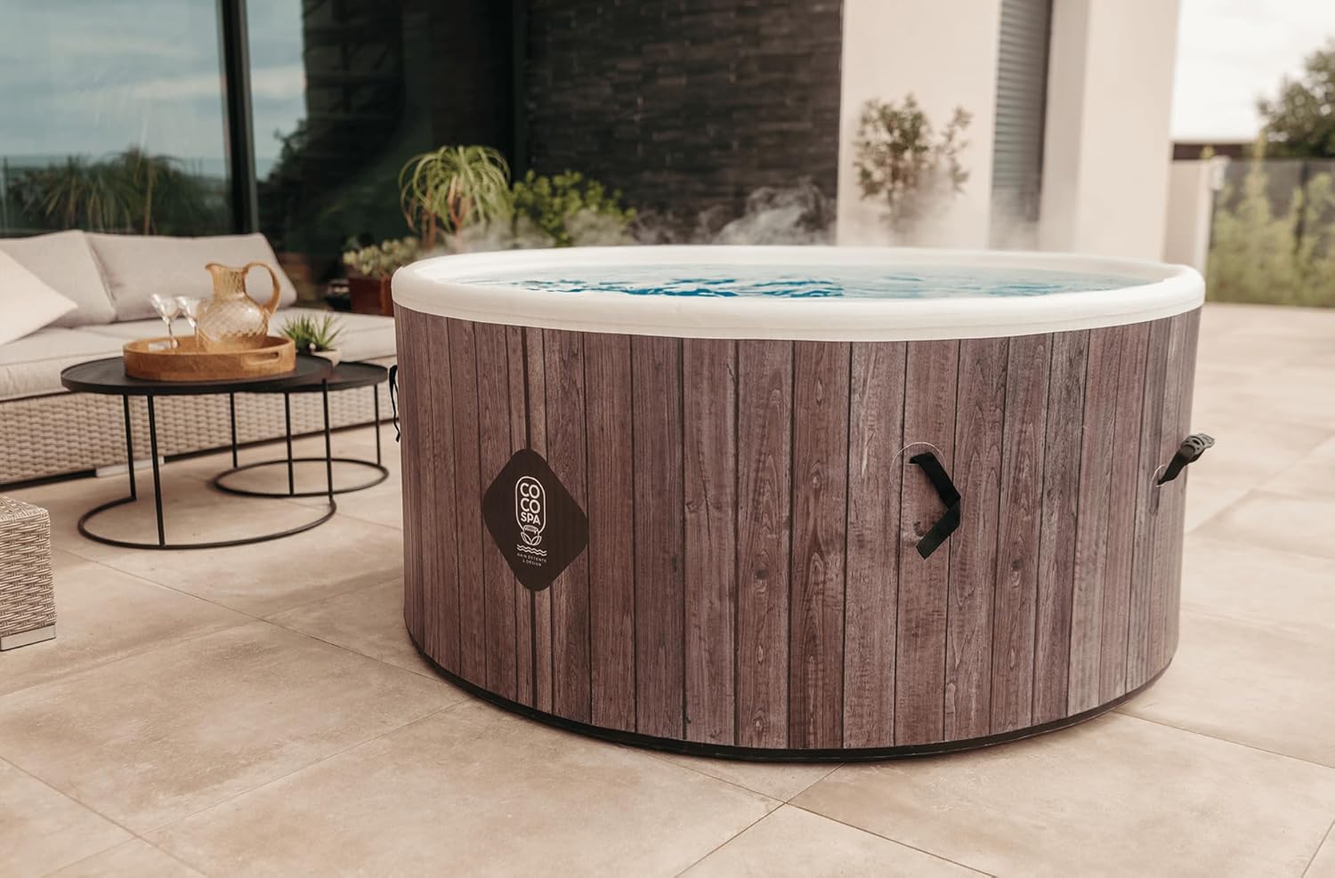 karaca-alisveris Helsinki Spa Gonflable - 150 cm de diamètre - 800 litres - Moteur 2240 W - 2 à 4 Personnes - Massage 140 Jets