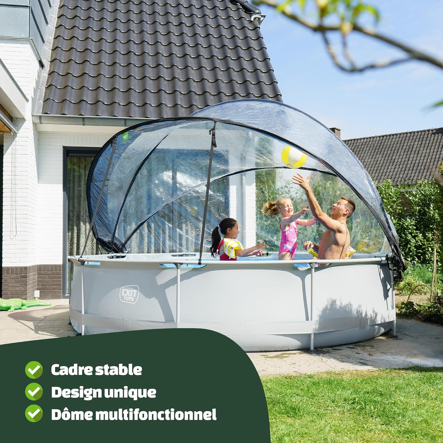 karaca-alisveris Piscine Tubulaire Soft Grey avec Dôme Multifonctionnel - ø360x76cm - Piscine Hors Sol Ronde avec Pompe Filtrante à Cartouche - Entrée Basse - Pour l'Eau de la Piscine Propre et Chaude - Gris