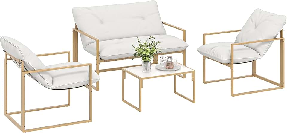 karaca-alisveris - Salon de jardin 4 pcs - cadre acier, coussins 15cm épais
