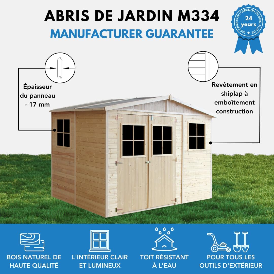 Abri de Jardin en Bois Exterieur avec Les PLANCHERS IMPRÉGNÉ- Cabane de Jardin en Pin/épicéa-H226x324x216 cm/6m2- Construction de Panneaux- Rangement pour vélos, Remise à Outils- karaca-alisveris M334+M334G